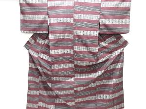 横段に絣柄織り出し手織り紬着物